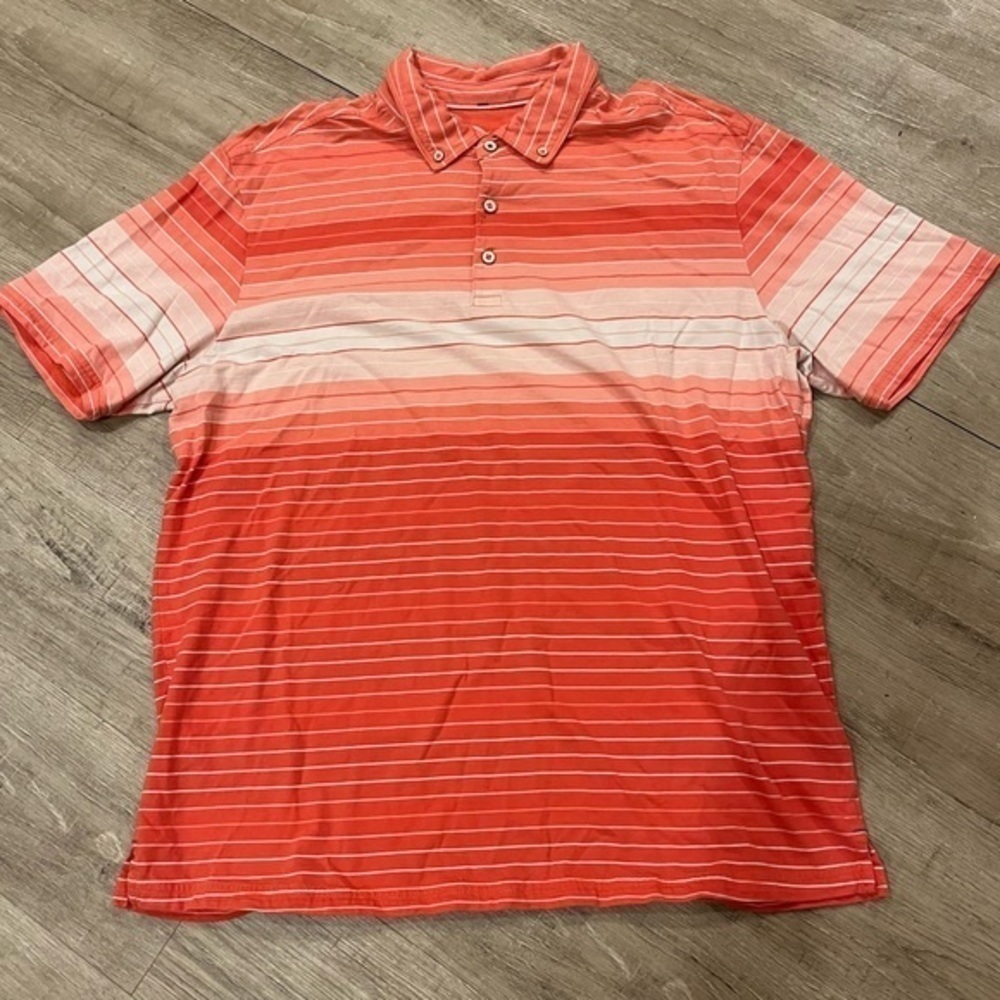 Tommy Bahama striped coral, orange polo shirt short sleeve XL - Picture 6 of 6